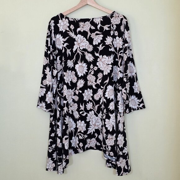 JM Collection Tunic Women 2X Black Beige Floral 3/4 Sleeve Shark Bite Whimsigoth - Picture 15 of 15